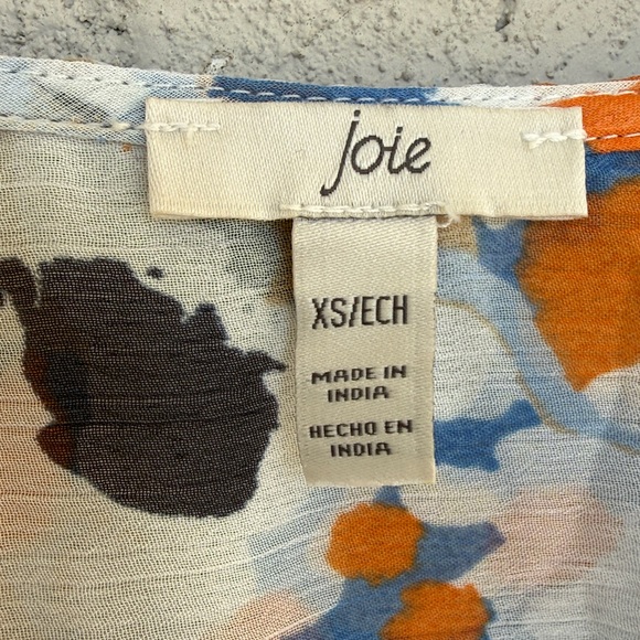 Joie Blue/Coral Floral Tiered Flowy Boho Prairie Dress W High-Low Hem Size XS - Picture 3 of 15